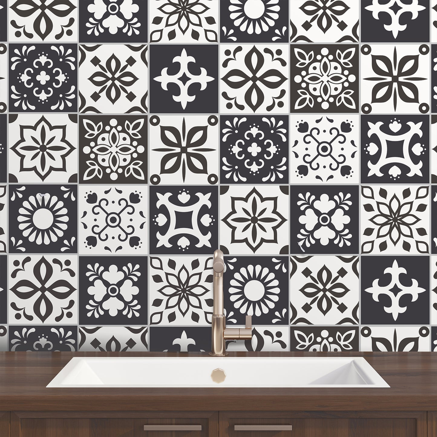 WT1560 - Marjorelle Moroccan Wall Tile Sticker Set - 15 cm x 15 cm - 24 pcs
