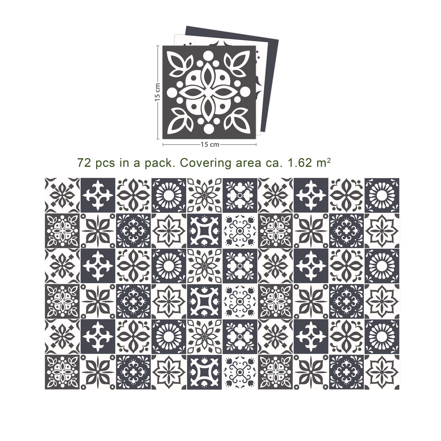 WT1560 - Marjorelle Moroccan Wall Tile Sticker Set - 15 cm x 15 cm - 24 pcs