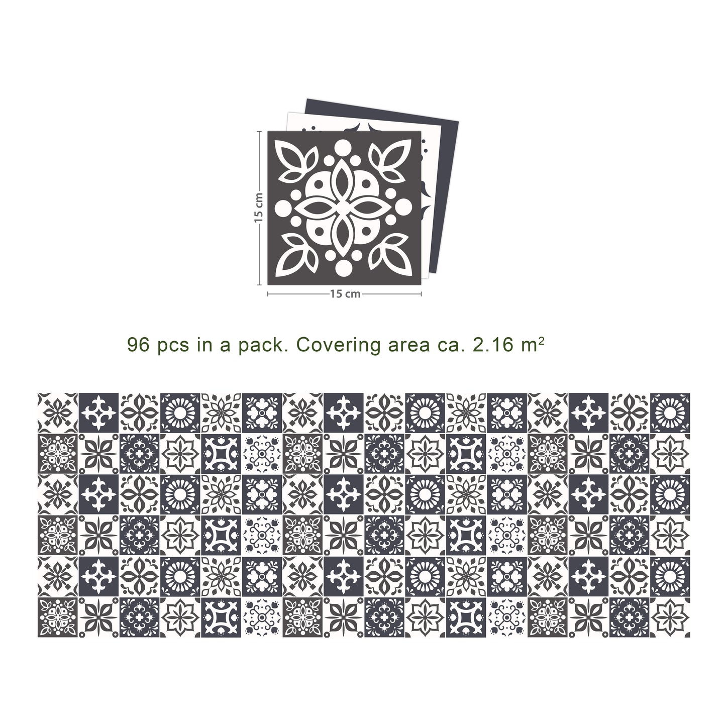 WT1560 - Marjorelle Moroccan Wall Tile Sticker Set - 15 cm x 15 cm - 24 pcs