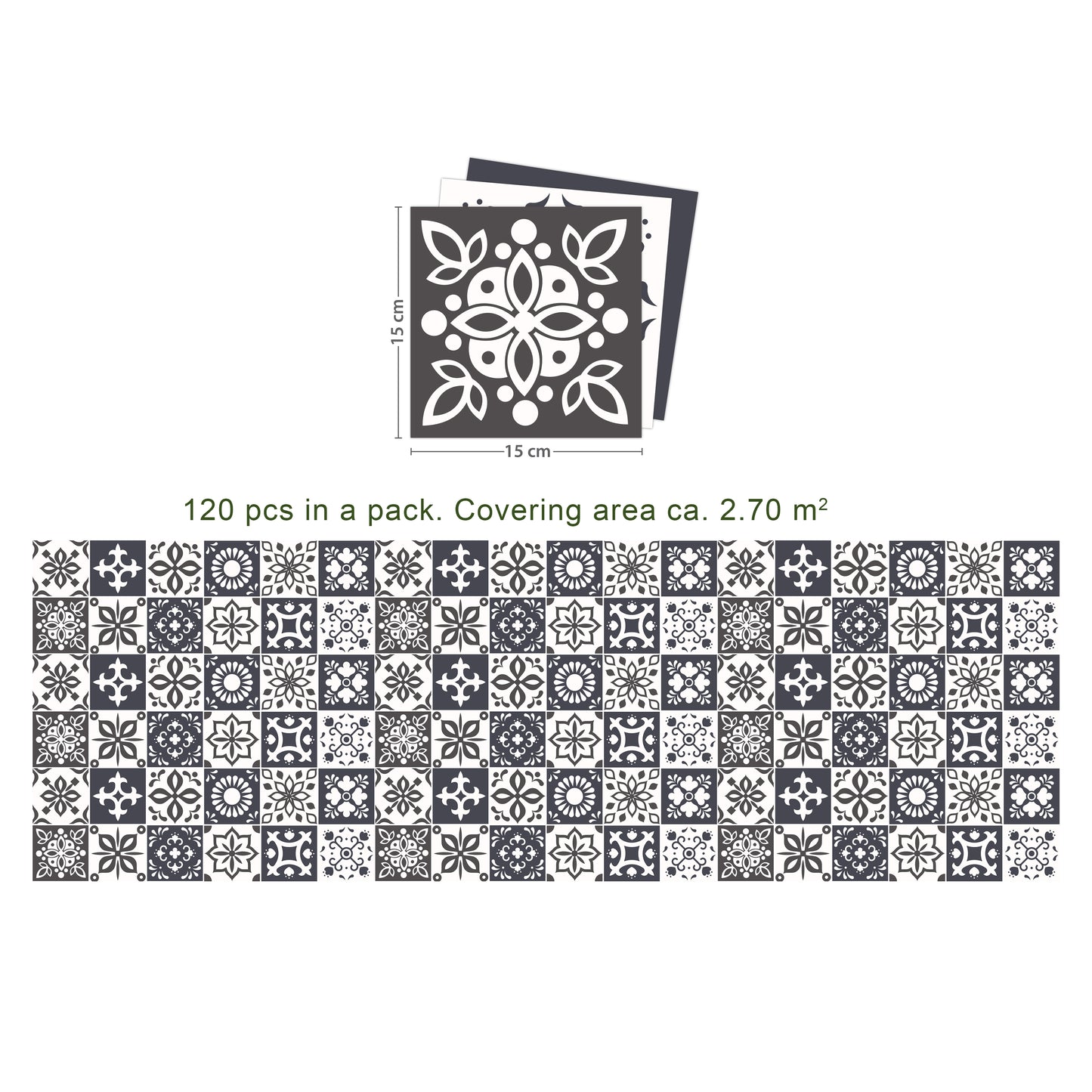 WT1560 - Marjorelle Moroccan Wall Tile Sticker Set - 15 cm x 15 cm - 24 pcs