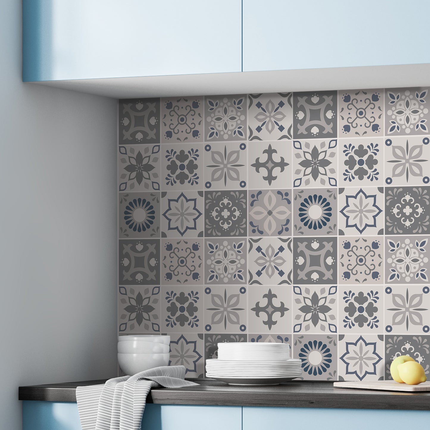 WT1563 - Palace Light Grey Moroccan Wall Tile Sticker Set - 15 cm x 15 cm - 24 pcs