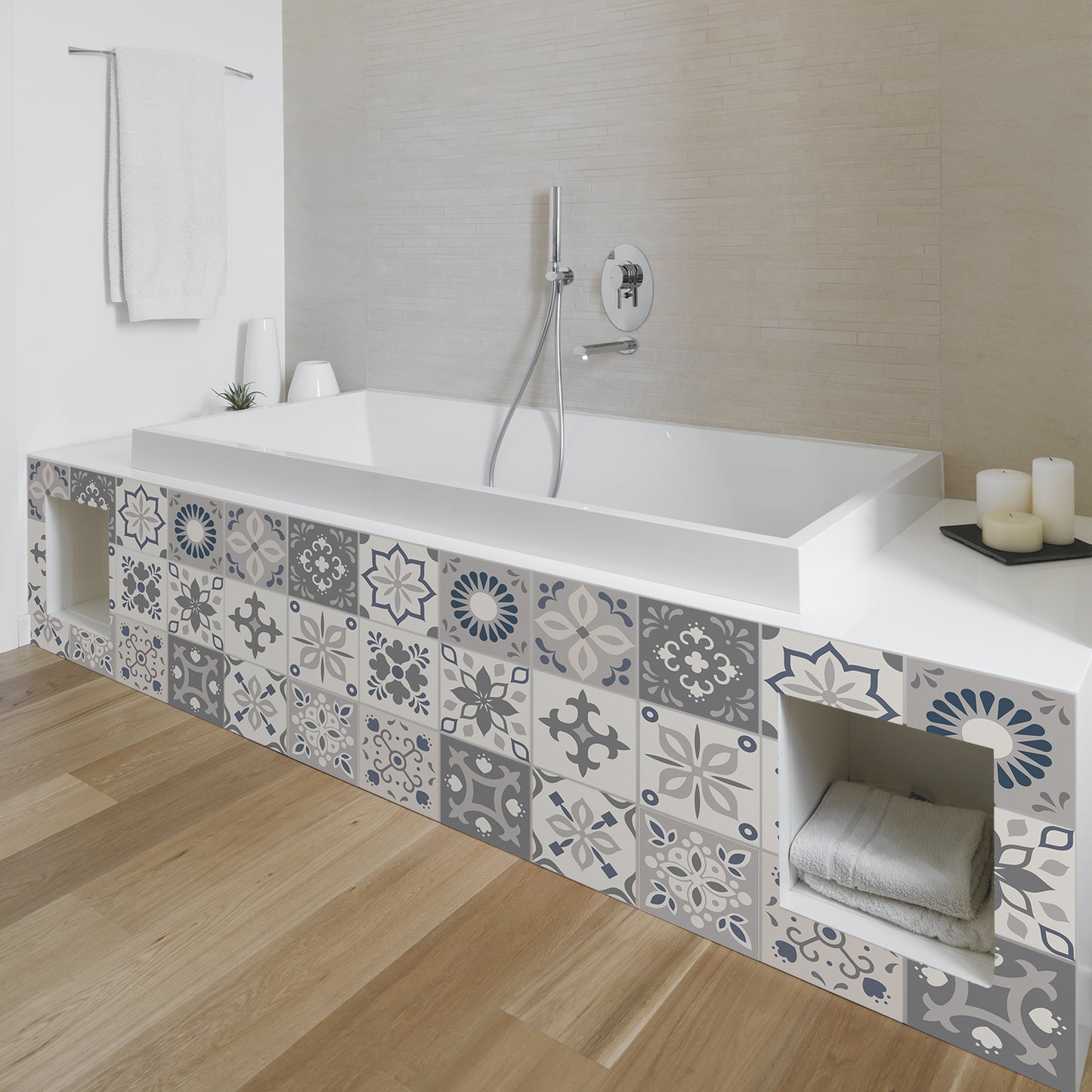 WT1563 - Palace Light Grey Moroccan Wall Tile Sticker Set - 15 cm x 15 cm - 24 pcs
