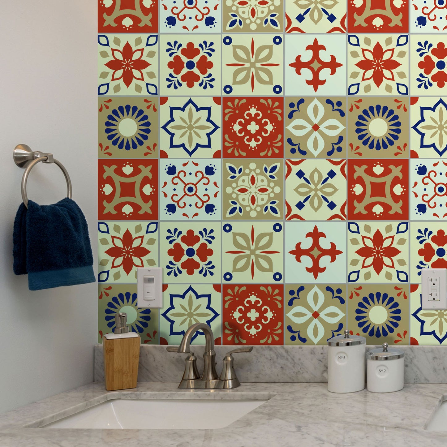 WT1564 - Bahia Burnt Orange and Beige Moroccan Wall Tile Sticker Set - 15 cm x 15 cm - 24 pcs