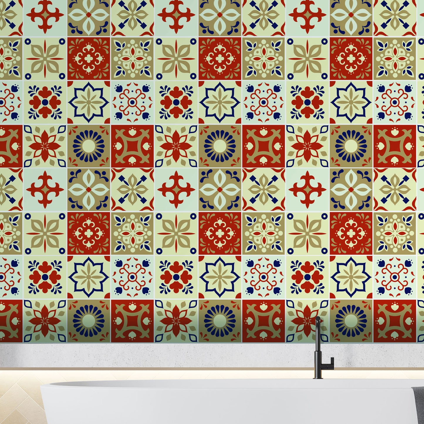 WT1564 - Bahia Burnt Orange and Beige Moroccan Wall Tile Sticker Set - 15 cm x 15 cm - 24 pcs