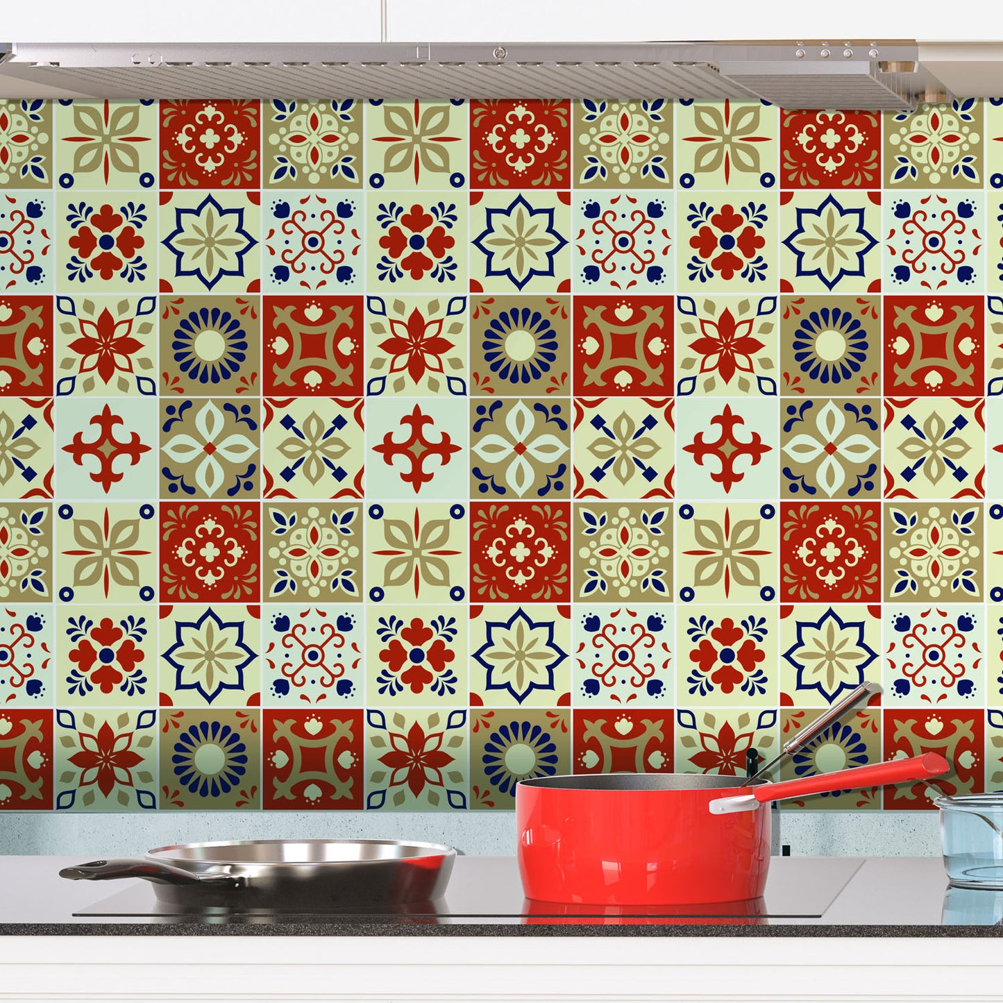 WT1564 - Bahia Burnt Orange and Beige Moroccan Wall Tile Sticker Set - 15 cm x 15 cm - 24 pcs