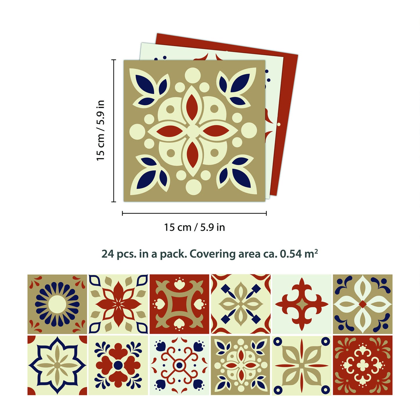 WT1564 - Bahia Burnt Orange and Beige Moroccan Wall Tile Sticker Set - 15 cm x 15 cm - 24 pcs