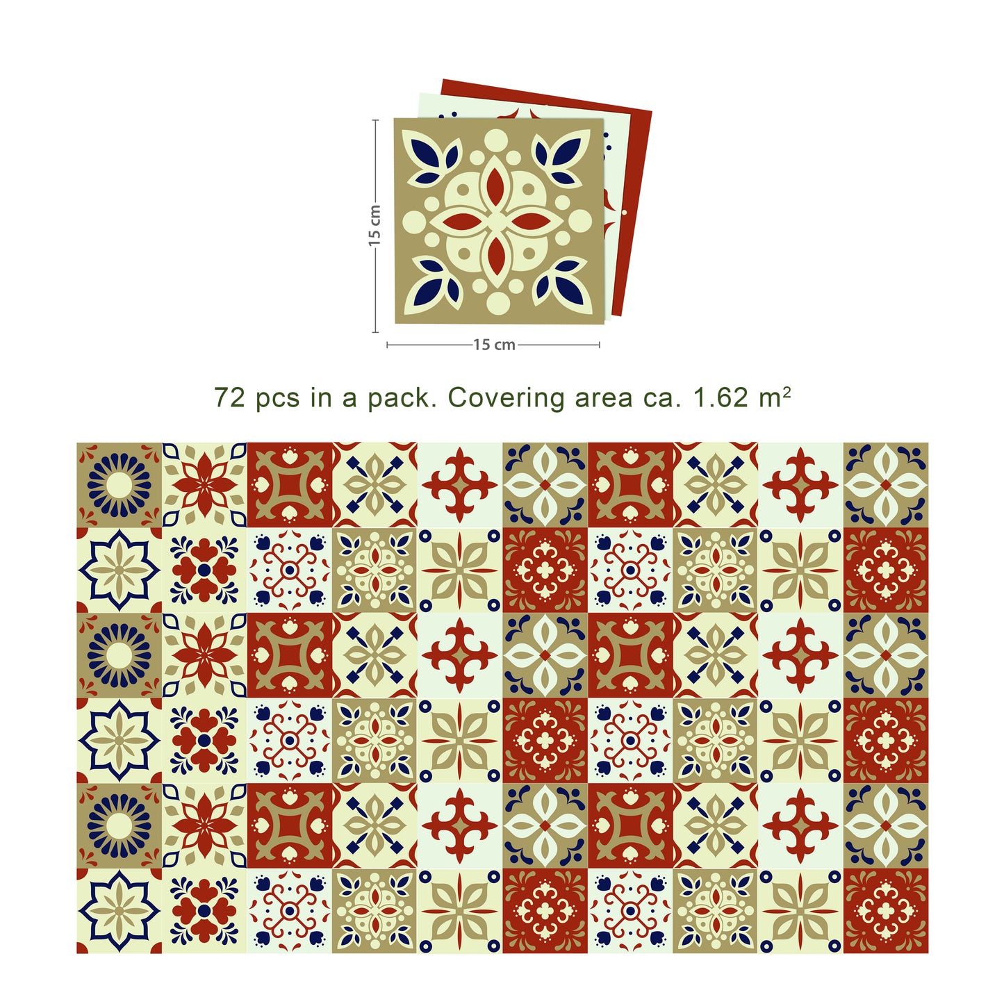 WT1564 - Bahia Burnt Orange and Beige Moroccan Wall Tile Sticker Set - 15 cm x 15 cm - 24 pcs