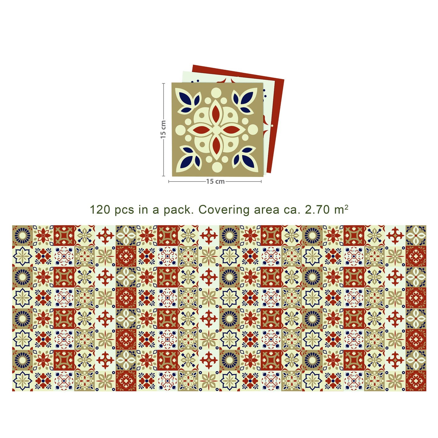 WT1564 - Bahia Burnt Orange and Beige Moroccan Wall Tile Sticker Set - 15 cm x 15 cm - 24 pcs