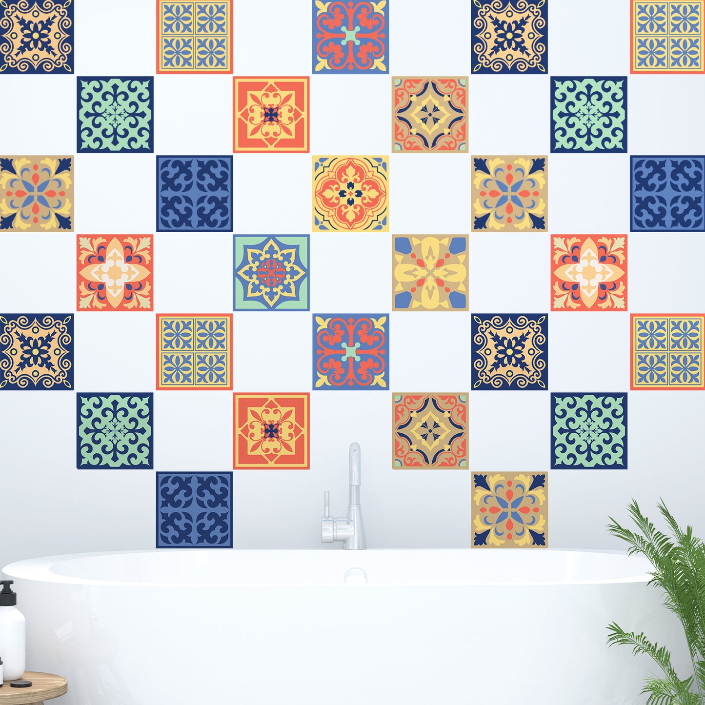 WT1568 - Mara Colourful Mix Mediterranean Wall Tile Sticker Set - 15 cm x 15 cm - 24 pcs
