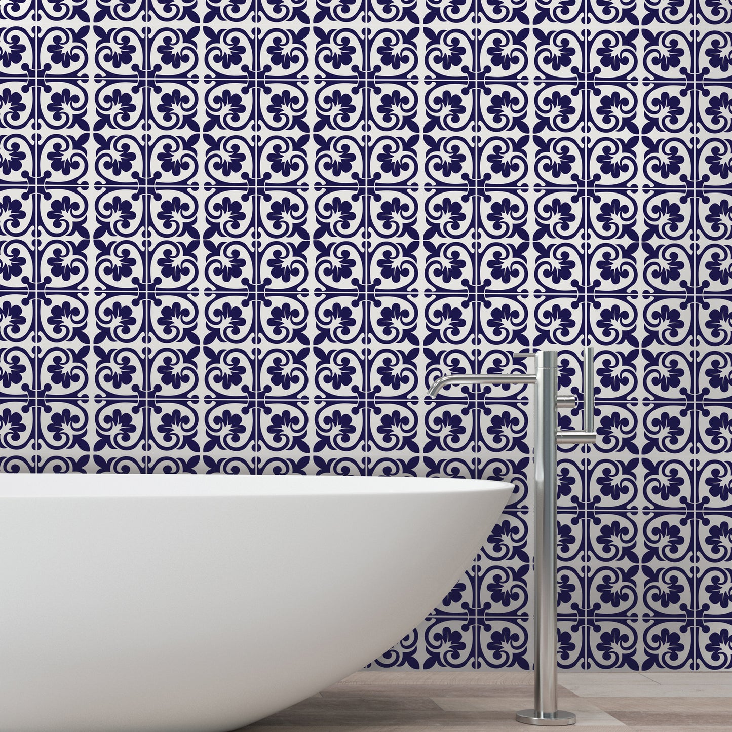 WT1576 - Betsy Monocromatic Dark Blue Victorian Wall Tile Sticker Set - 15 x 15 cm (6 x 6 in) - 24 pcs