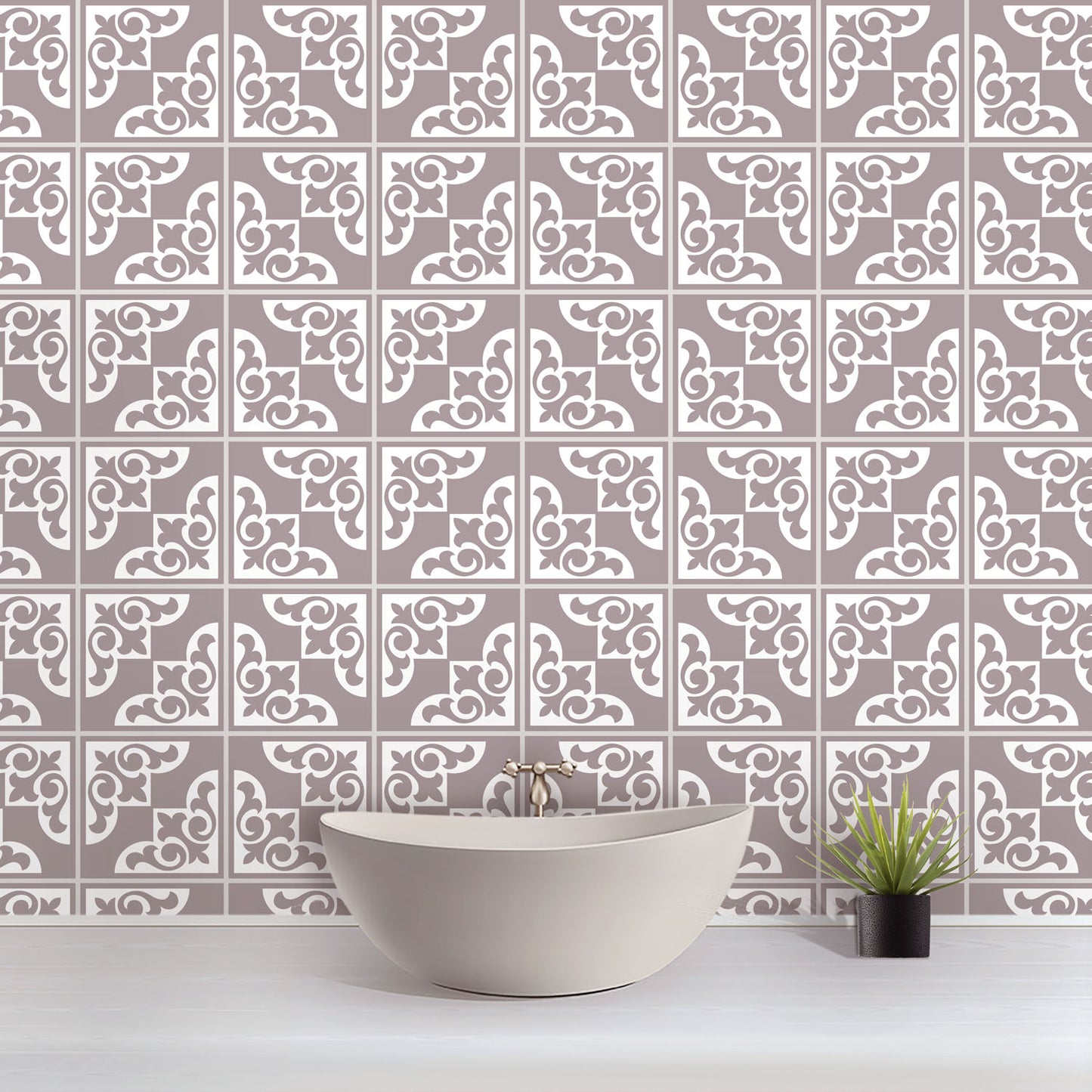 WT1577 - Audley Monocromatic Taupe Victorian Wall Tile Sticker Set - 15 x 15 cm (6 x 6 in) - 24 pcs