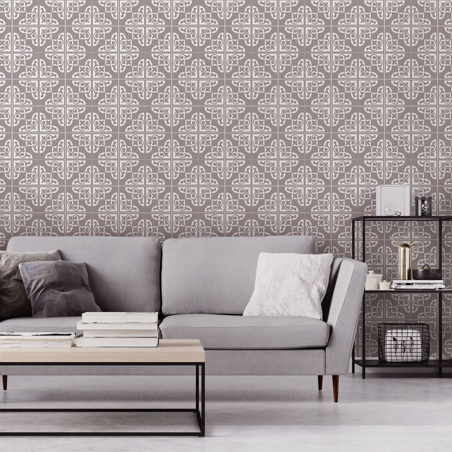 WT1577 - Audley Monocromatic Taupe Victorian Wall Tile Sticker Set - 15 x 15 cm (6 x 6 in) - 24 pcs