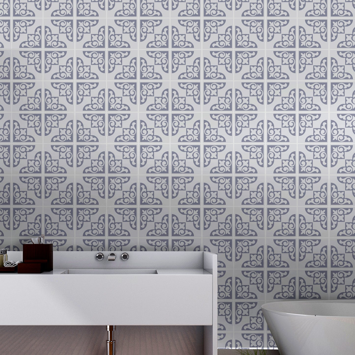 WT1578 - Osborne Monocromatic Light Grey Victorian Wall Tile Sticker Set - 15 x 15 cm (6 x 6 in) - 24 pcs