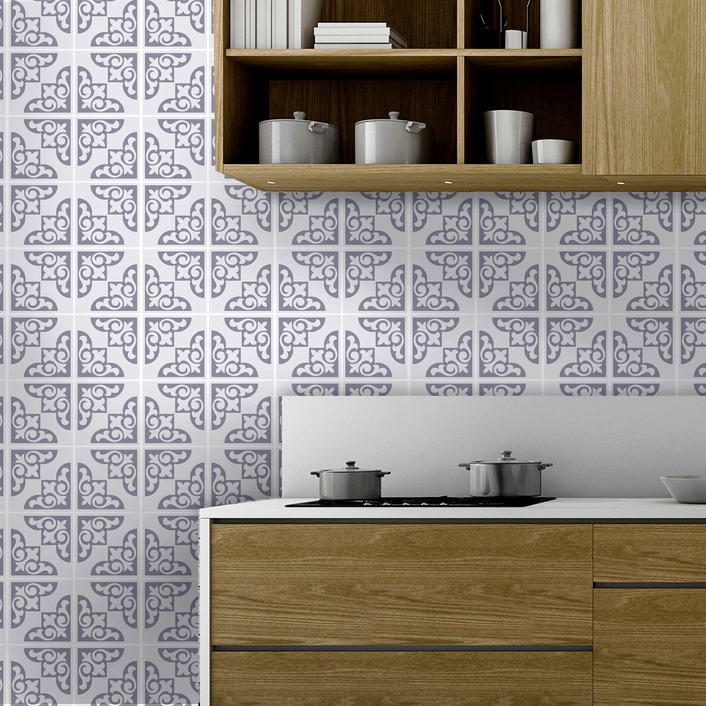 WT1578 - Osborne Monocromatic Light Grey Victorian Wall Tile Sticker Set - 15 x 15 cm (6 x 6 in) - 24 pcs
