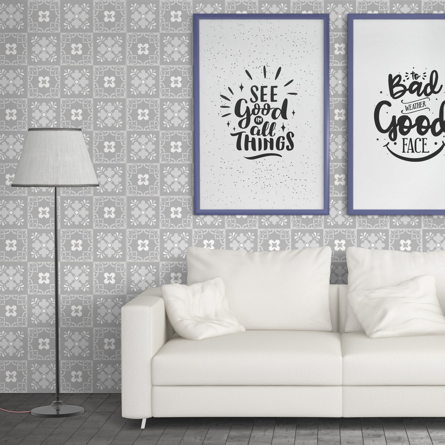 WT1579 - Ginnie Floral Light Grey Victorian Wall Tile Sticker Set - 15 x 15 cm (6 x 6 in) - 24 pcs