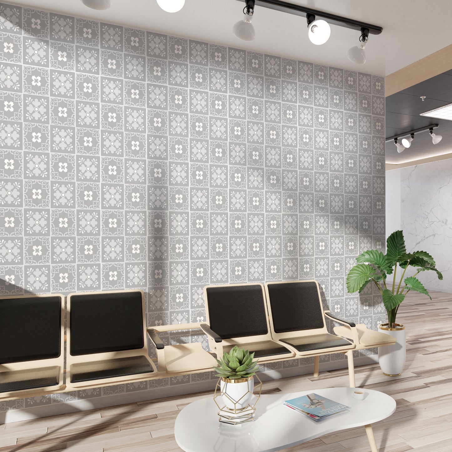 WT1579 - Ginnie Floral Light Grey Victorian Wall Tile Sticker Set - 15 x 15 cm (6 x 6 in) - 24 pcs