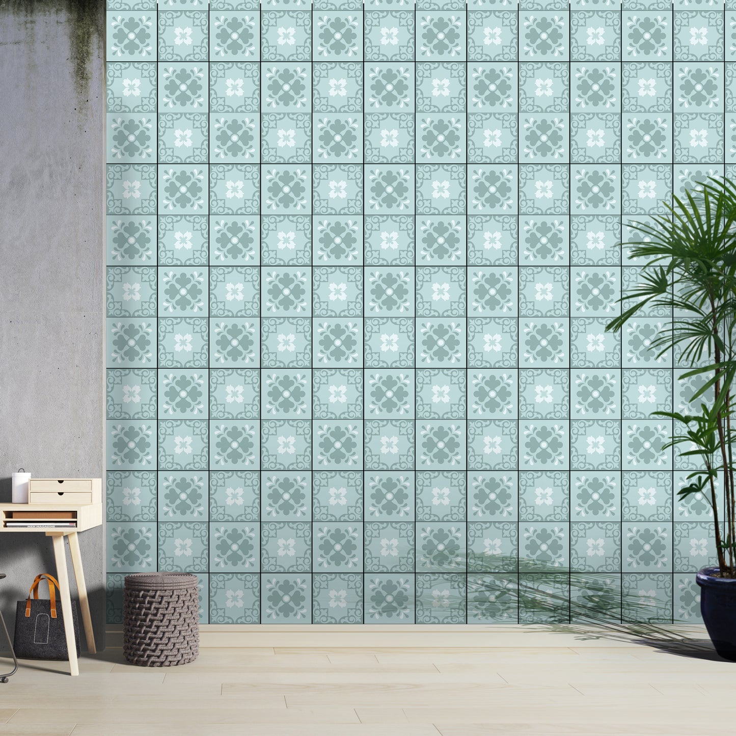 WT1580 - Jan Floral Light Blue Victorian Wall Tile Sticker Set - 15 x 15 cm (6 x 6 in) - 24 pcs