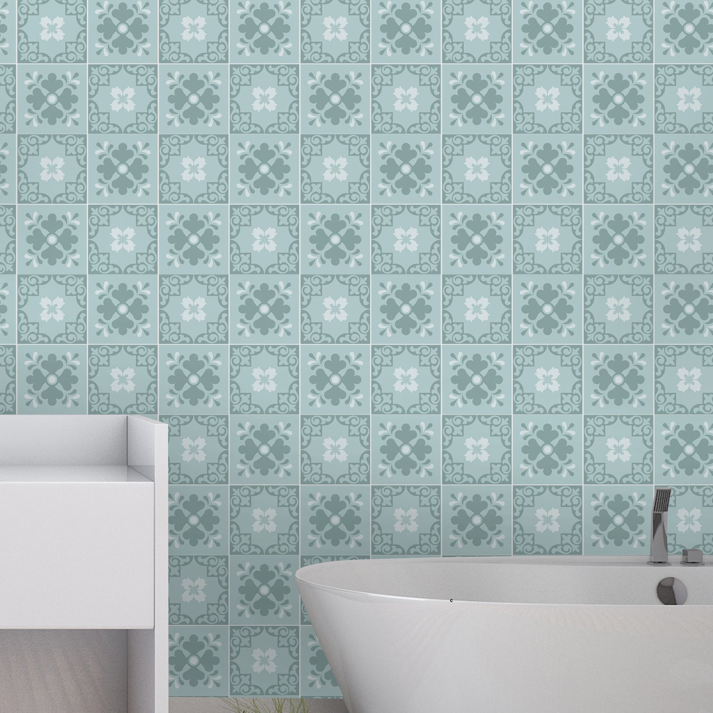 WT1580 - Jan Floral Light Blue Victorian Wall Tile Sticker Set - 15 x 15 cm (6 x 6 in) - 24 pcs