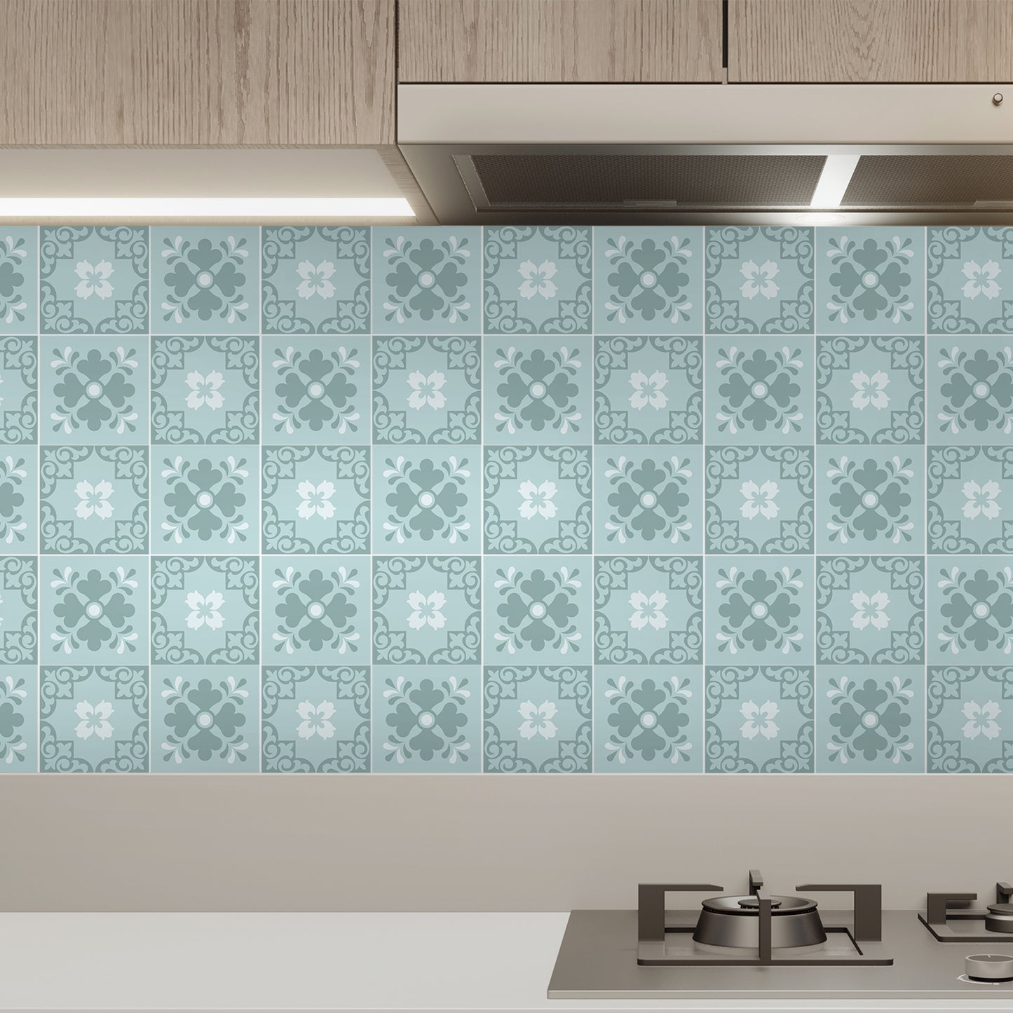 WT1580 - Jan Floral Light Blue Victorian Wall Tile Sticker Set - 15 x 15 cm (6 x 6 in) - 24 pcs