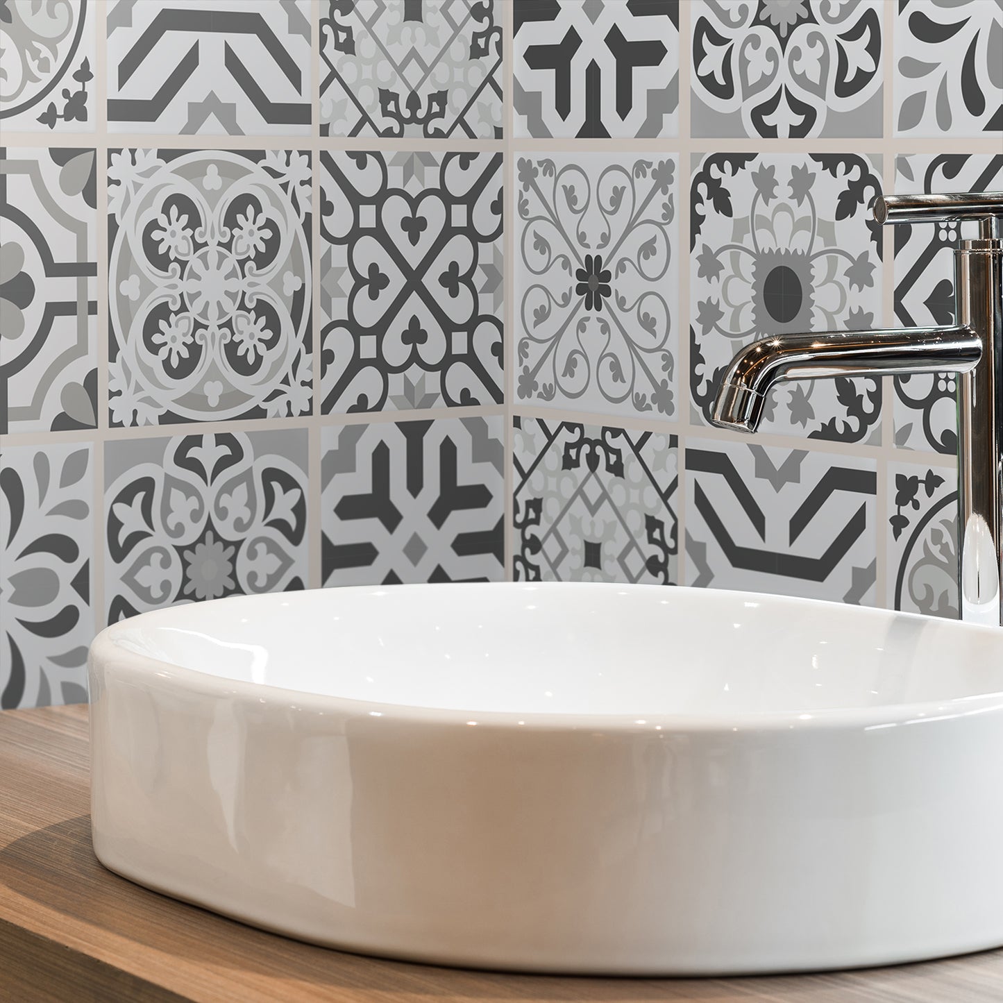 WT1581 - Novi Light Grey Cement Azulejo Wall Tile Sticker Set - 15 x 15 cm (6 x 6 in) - 24 pcs