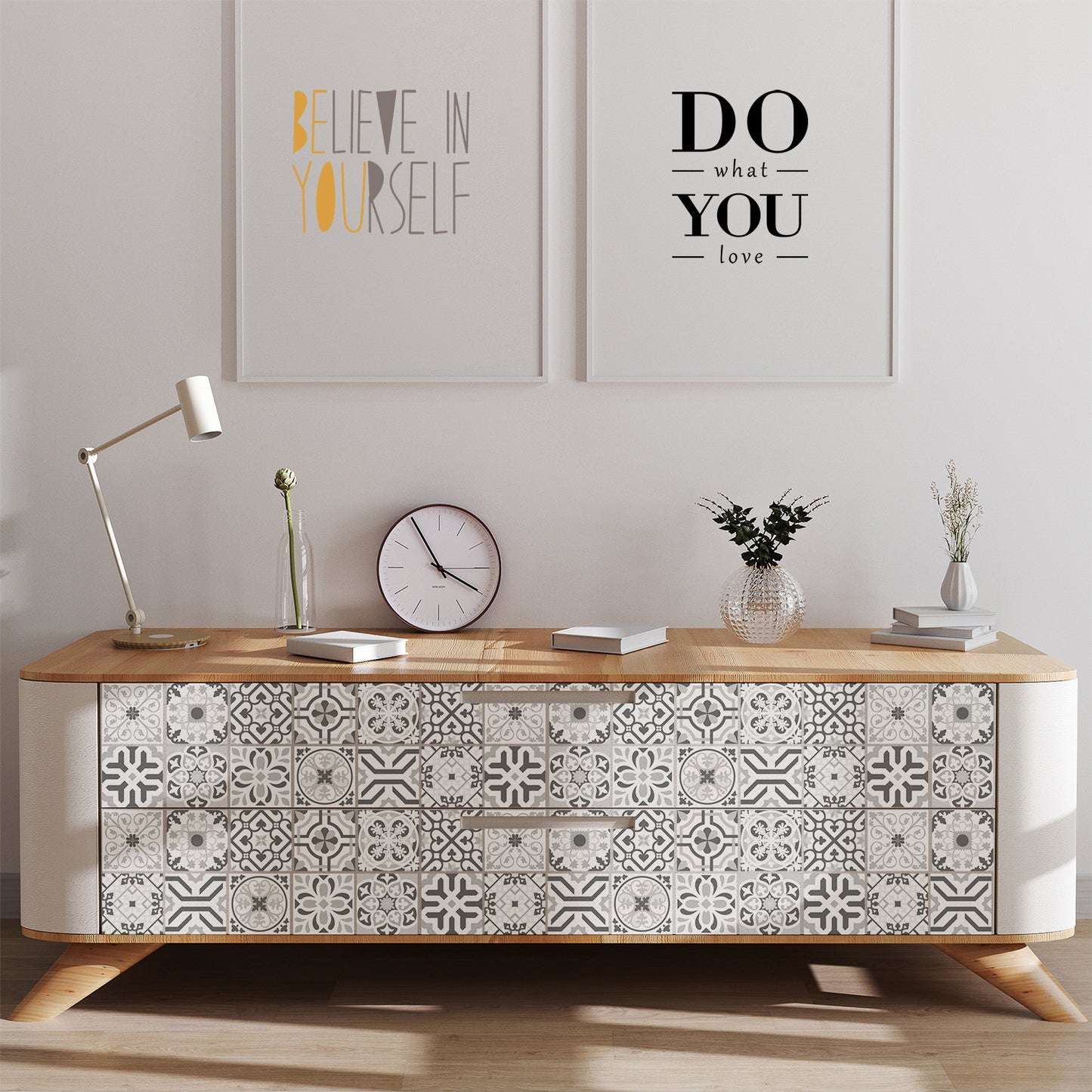 WT1581 - Novi Light Grey Cement Azulejo Wall Tile Sticker Set - 15 x 15 cm (6 x 6 in) - 24 pcs