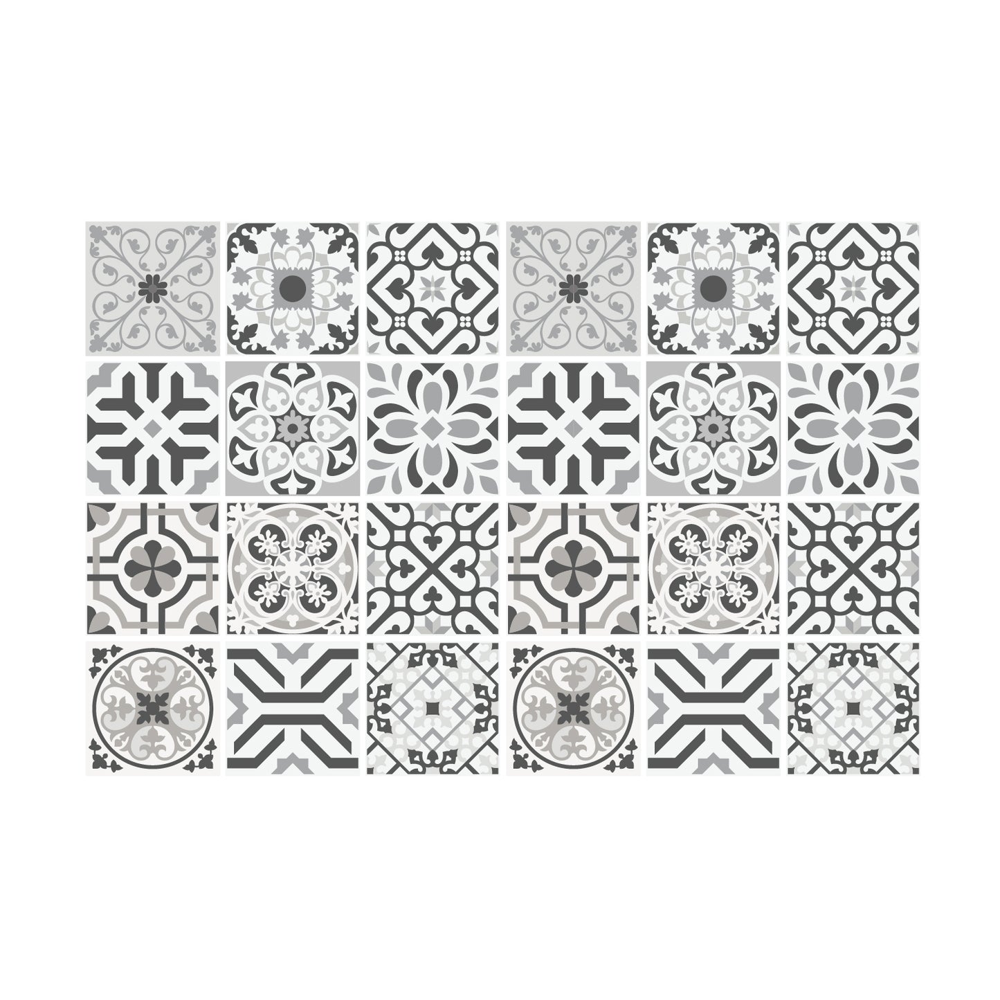 WT1581 - Novi Light Grey Cement Azulejo Wall Tile Sticker Set - 15 x 15 cm (6 x 6 in) - 24 pcs