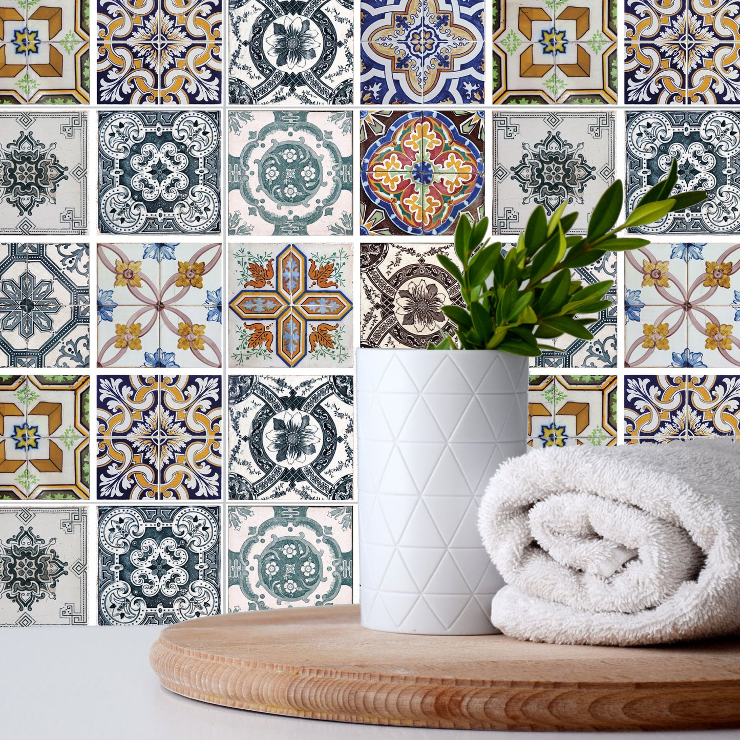 WT1583 - Corfu Colourful Mediterranean Wall Tile Sticker Set - 15 x 15 cm (6 x 6 in) - 24 pcs