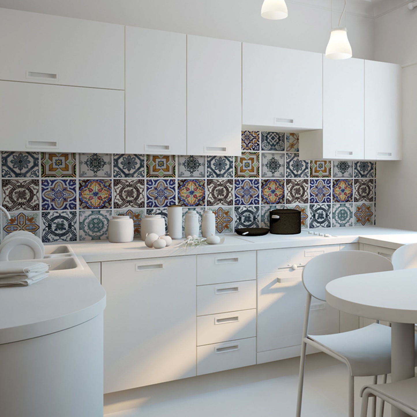WT1583 - Corfu Colourful Mediterranean Wall Tile Sticker Set - 15 x 15 cm (6 x 6 in) - 24 pcs