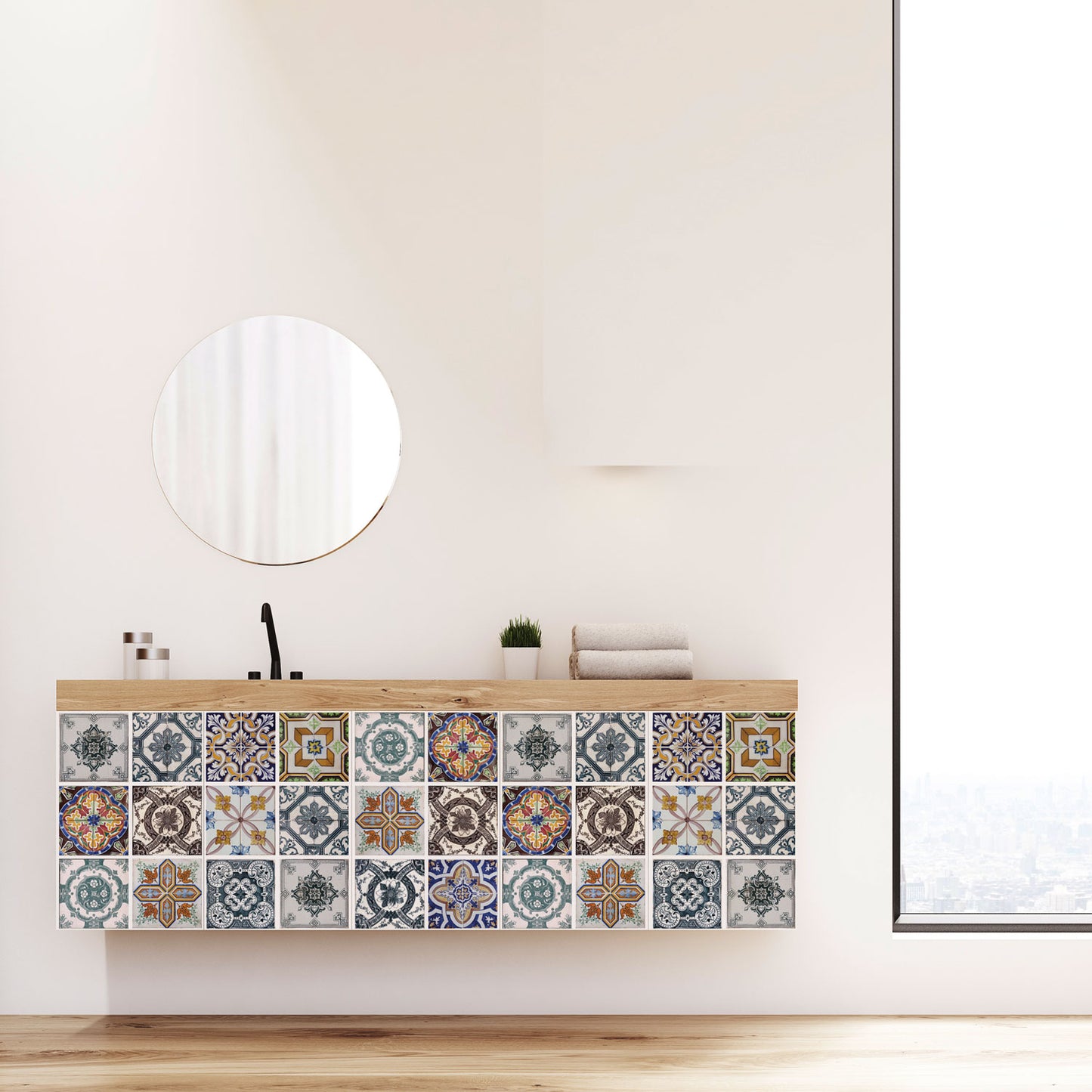WT1583 - Corfu Colourful Mediterranean Wall Tile Sticker Set - 15 x 15 cm (6 x 6 in) - 24 pcs