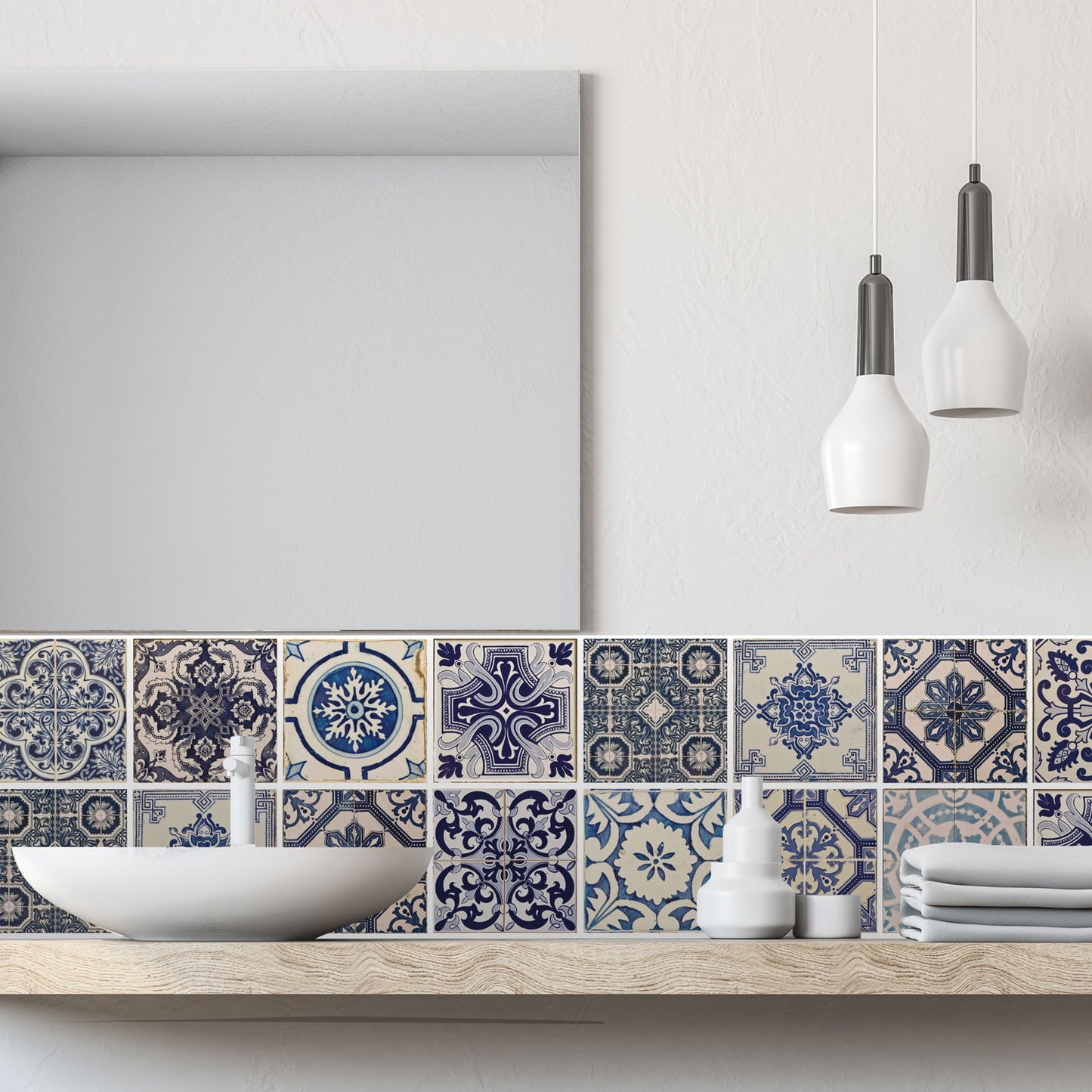 WT1584 - Malaga Spanish Blue Wall Tile Sticker Set - 15 x 15 cm (6 x 6 in) - 24 pcs