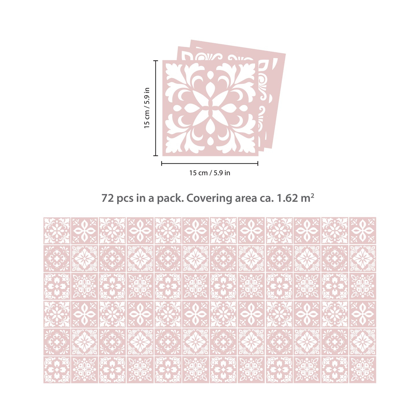 WT1559 - Sevilla Light Pink Spanish Wall Tile Sticker Set - 15 cm x 15 cm - 24 pcs