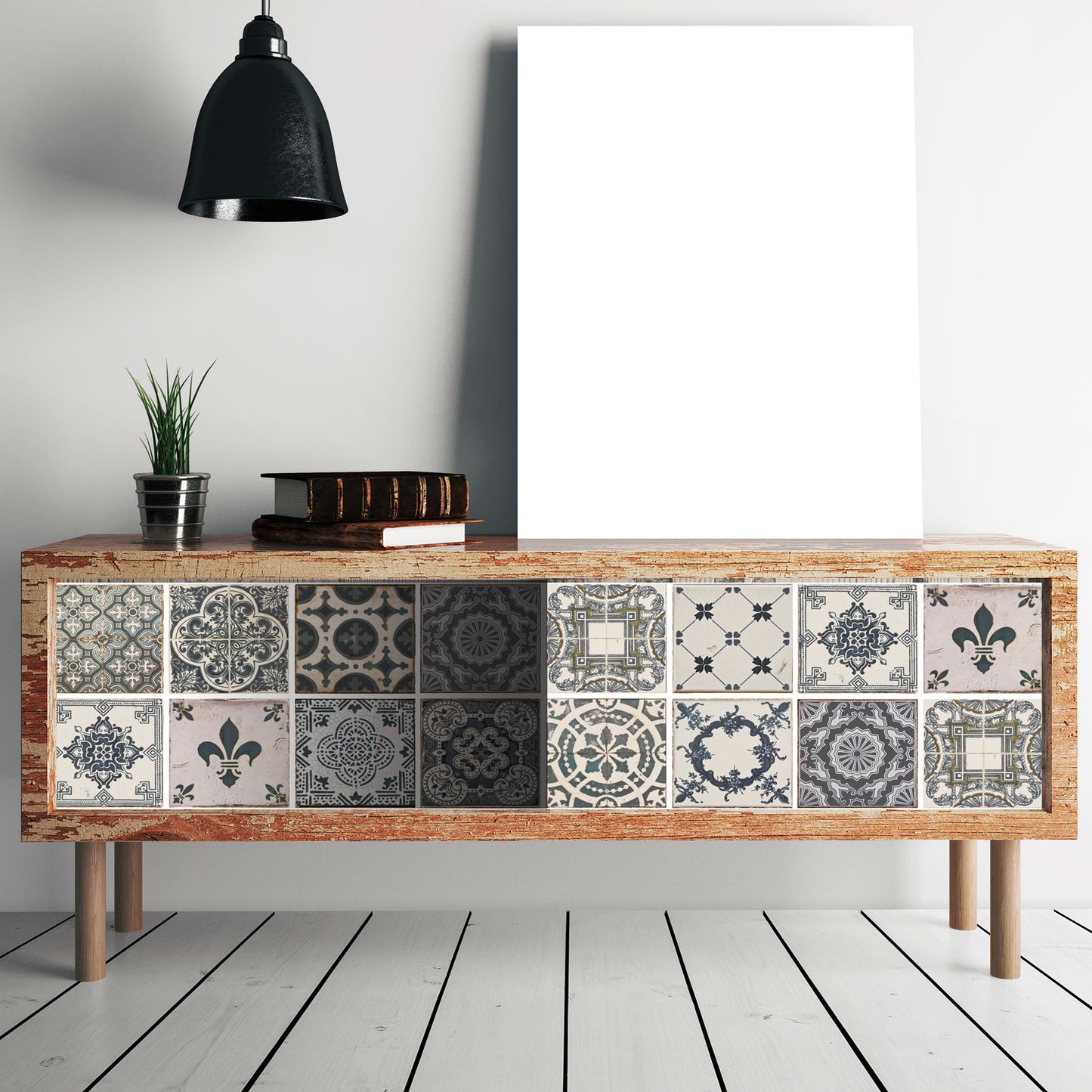 WT1586 - Vintage Blue Wall Tile Sticker Set - 15 x 15 cm (6 x 6 in) - 24 pcs