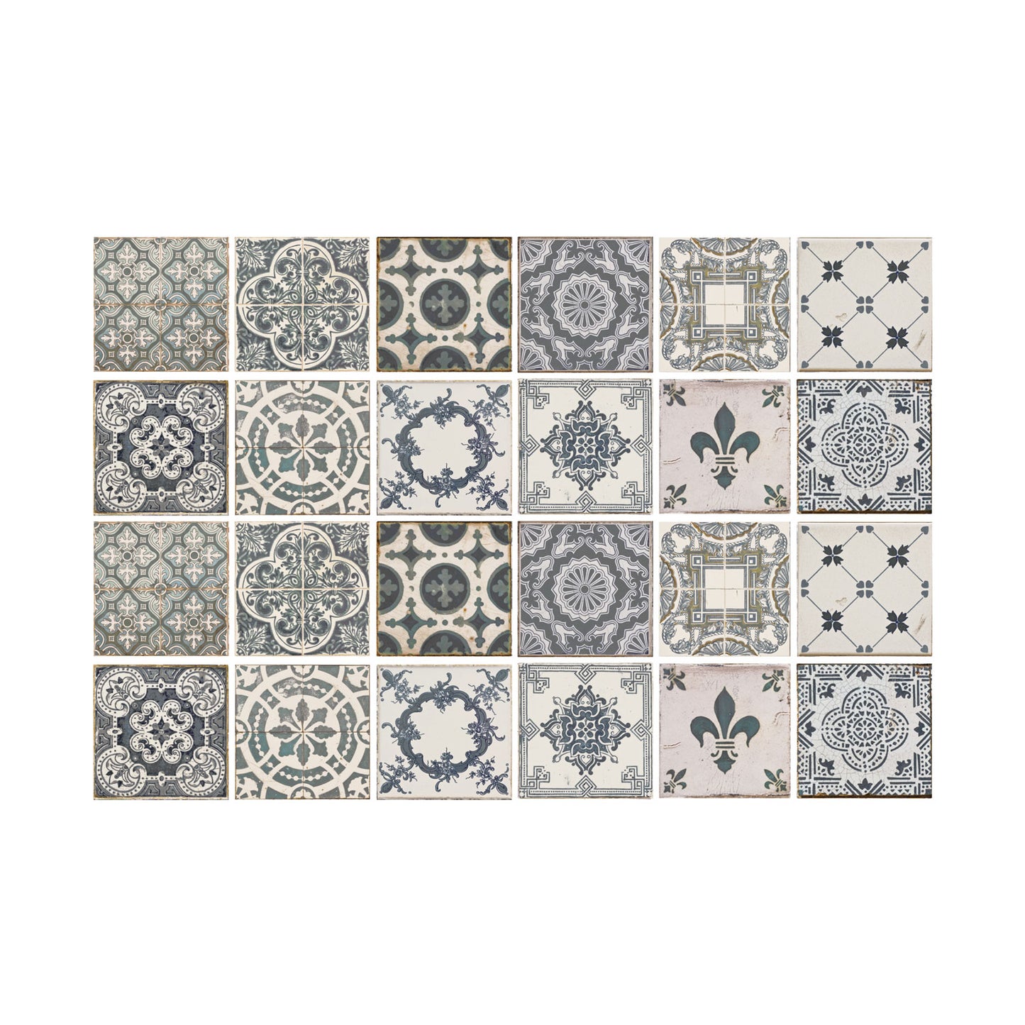 WT1586 - Vintage Blue Wall Tile Sticker Set - 15 x 15 cm (6 x 6 in) - 24 pcs