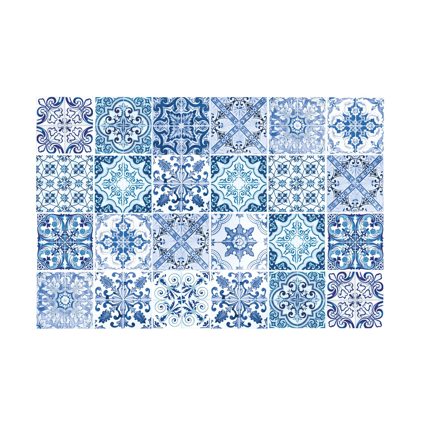 WT1587 - Blue Turkish Mediterranean Wall Tiles Sticker Set - 15 x 15 cm (6 x 6 in) - 24 pcs