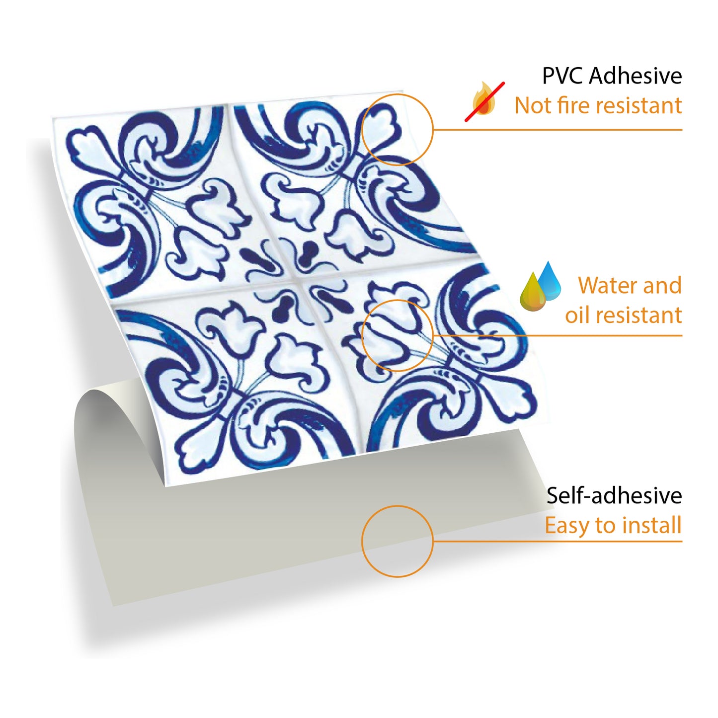 WT1587 - Blue Turkish Mediterranean Wall Tiles Sticker Set - 15 x 15 cm (6 x 6 in) - 24 pcs
