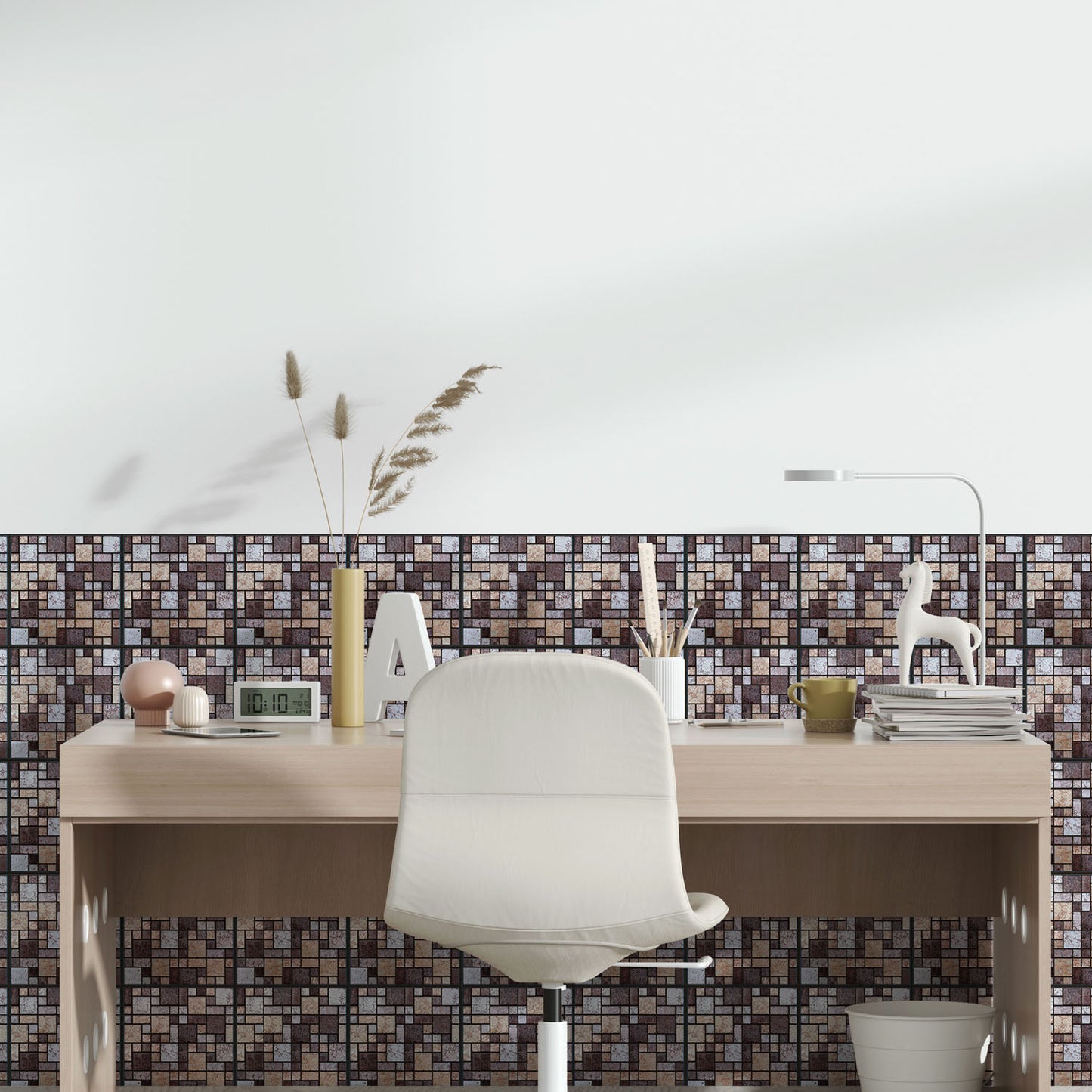 WT1588 - Brown and Beige Stone Mosaic Wall Tile Sticker Set - 15 x 15 cm (6 x 6 in) - 24 pcs