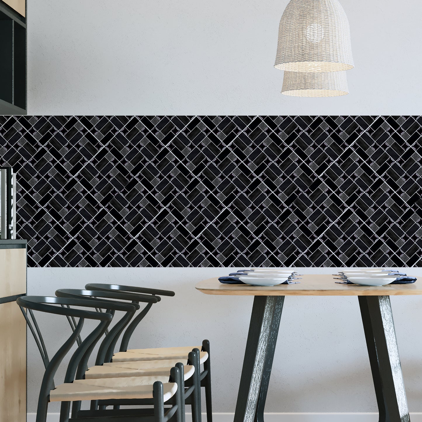 WT1589 - Glossy Black Porcelain Mosaic Wall Tile Sticker Set - 15 x 15 cm (6 x 6 in) - 24 pcs