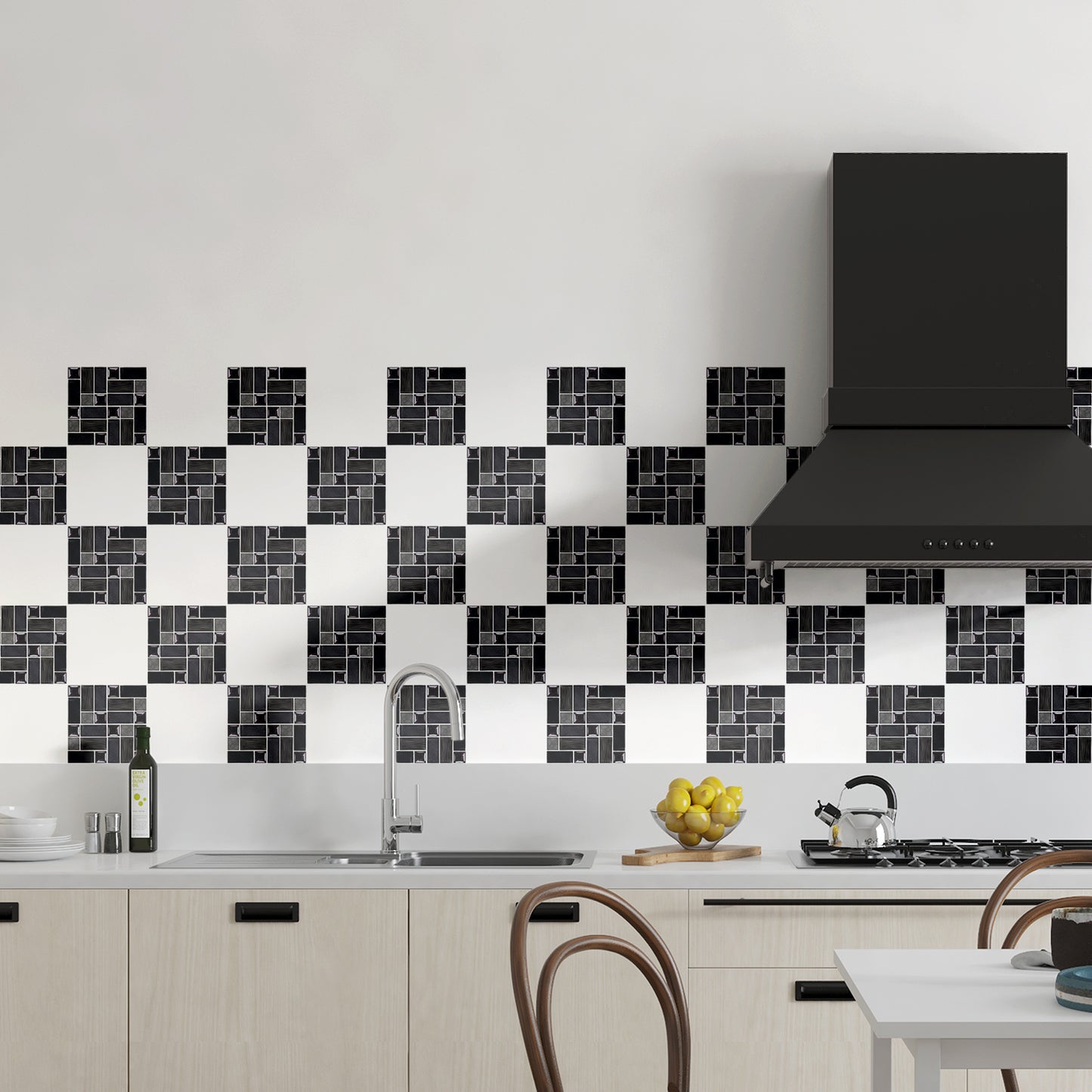 WT1589 - Glossy Black Porcelain Mosaic Wall Tile Sticker Set - 15 x 15 cm (6 x 6 in) - 24 pcs