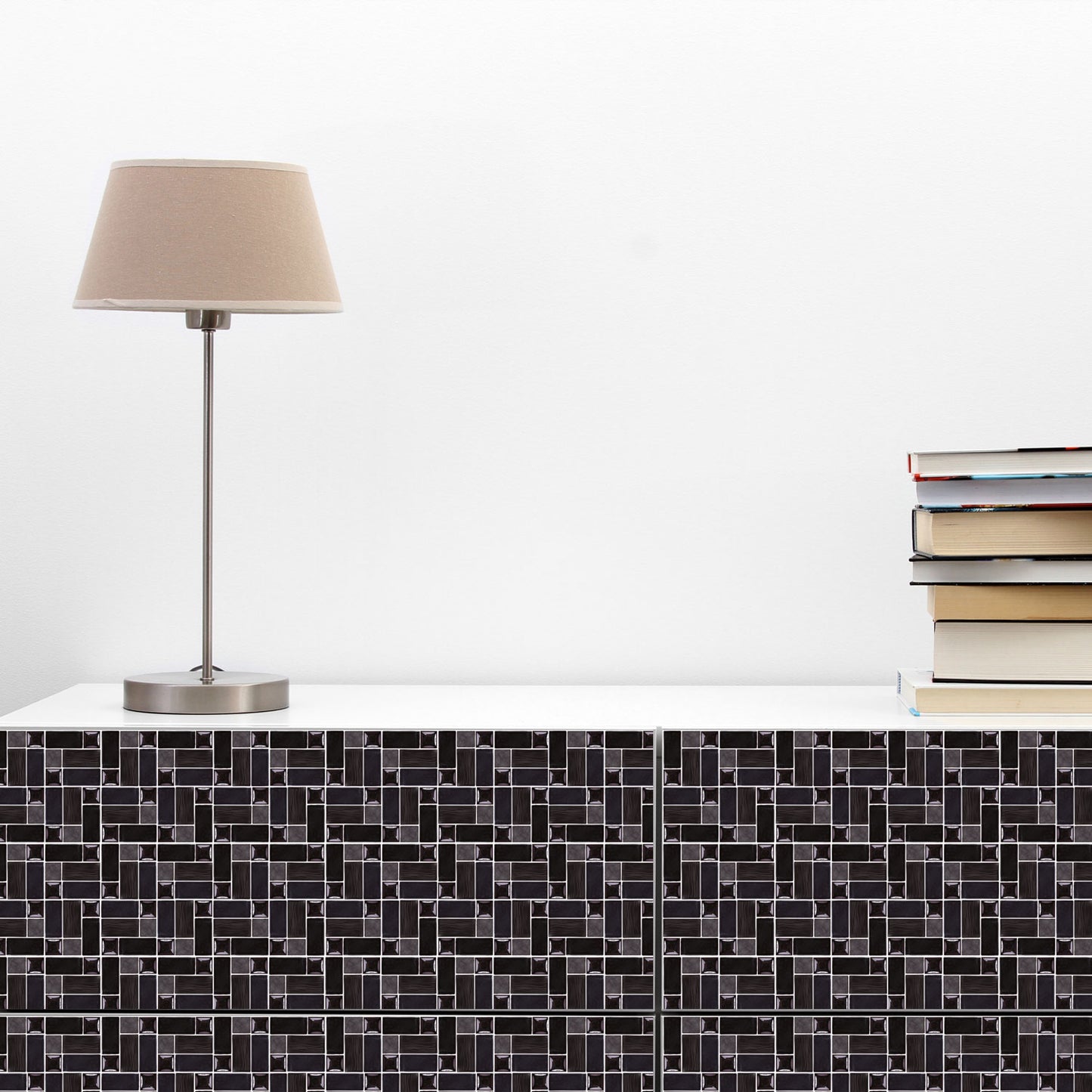 WT1589 - Glossy Black Porcelain Mosaic Wall Tile Sticker Set - 15 x 15 cm (6 x 6 in) - 24 pcs
