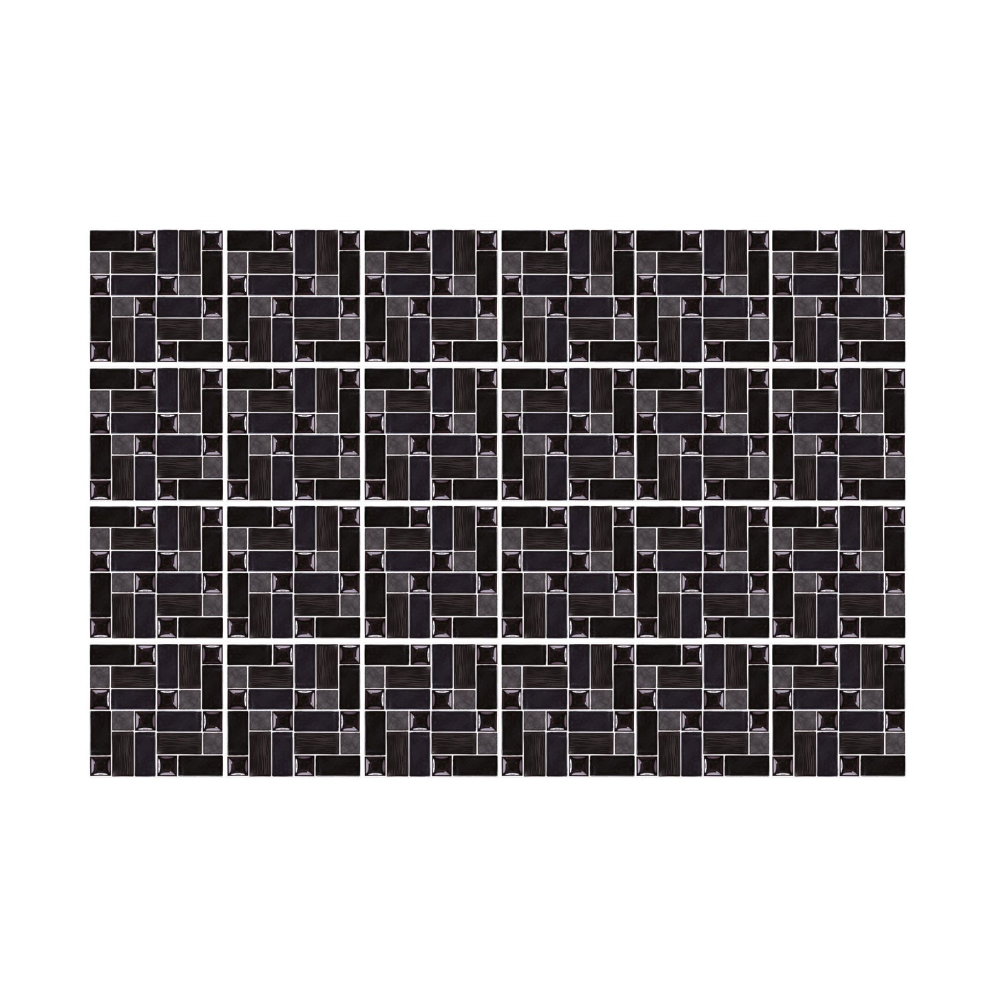 WT1589 - Glossy Black Porcelain Mosaic Wall Tile Sticker Set - 15 x 15 cm (6 x 6 in) - 24 pcs
