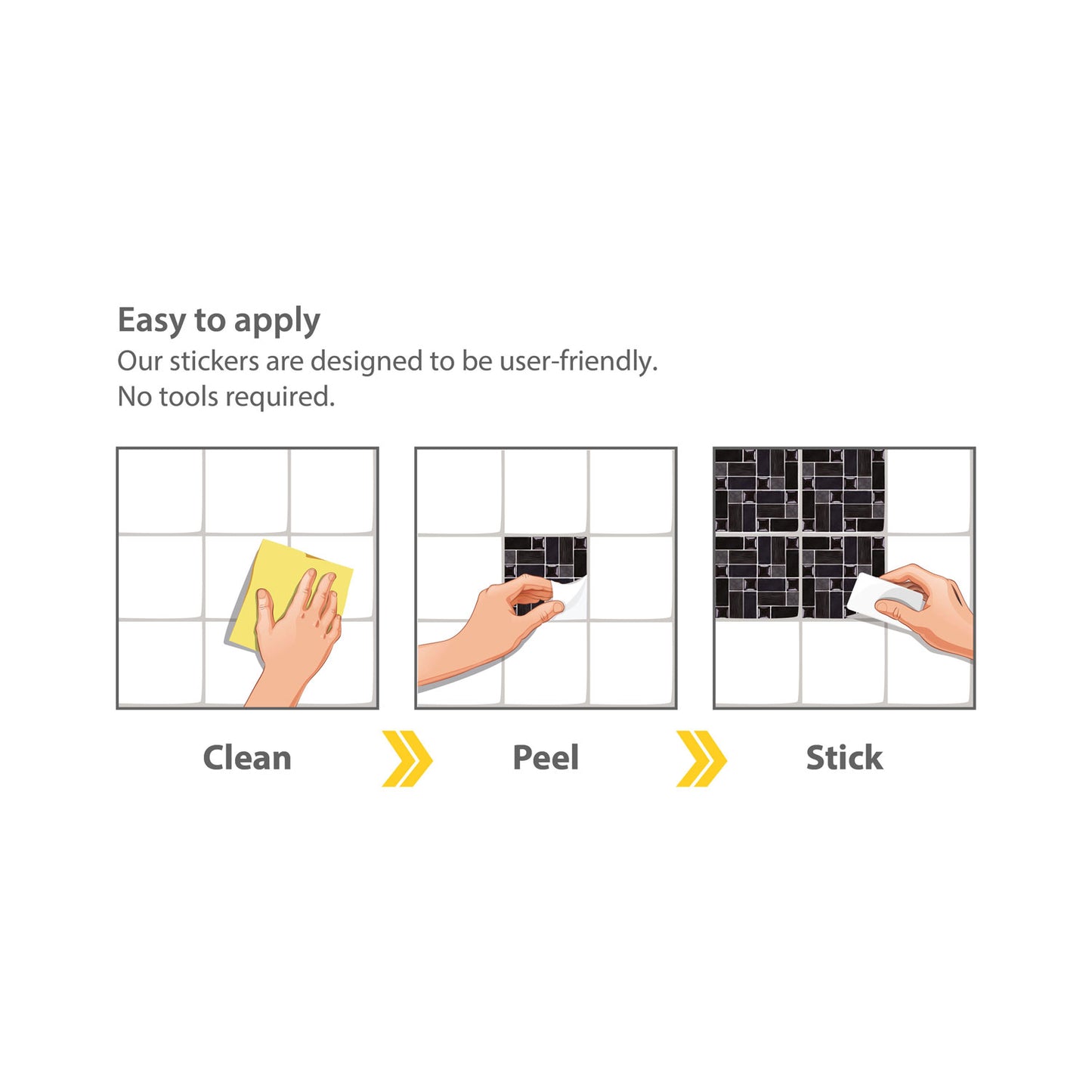 WT1589 - Glossy Black Porcelain Mosaic Wall Tile Sticker Set - 15 x 15 cm (6 x 6 in) - 24 pcs