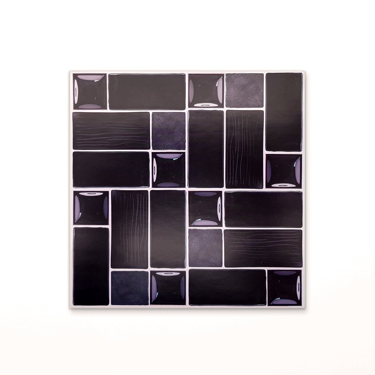 WT1589 - Glossy Black Porcelain Mosaic Wall Tile Sticker Set - 15 x 15 cm (6 x 6 in) - 24 pcs