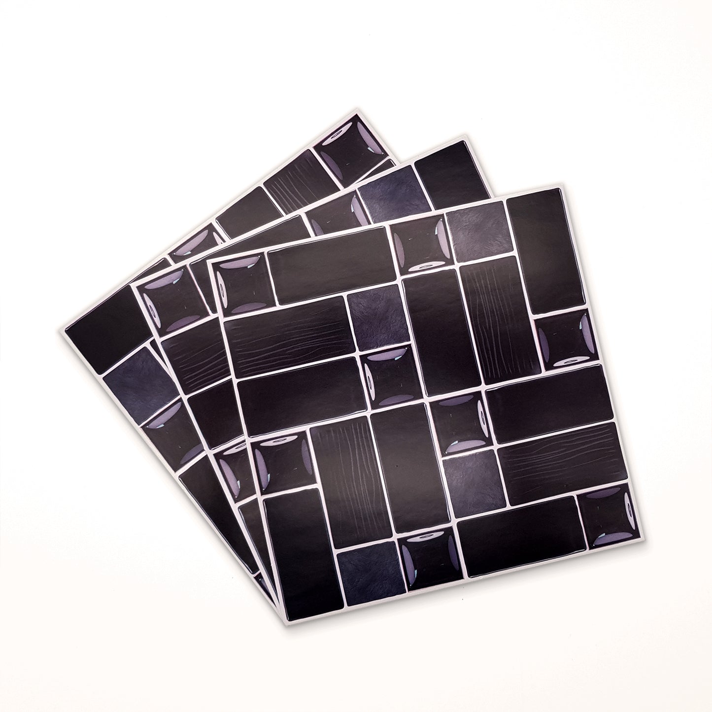 WT1589 - Glossy Black Porcelain Mosaic Wall Tile Sticker Set - 15 x 15 cm (6 x 6 in) - 24 pcs