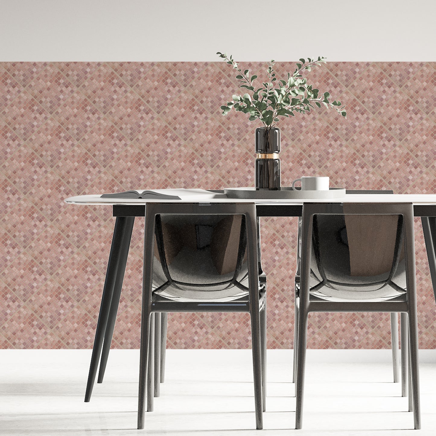 WT1590 - Vintage Pink Marble Mosaic Wall Tile Sticker Set - 15 x 15 cm (6 x 6 in) - 24 pcs
