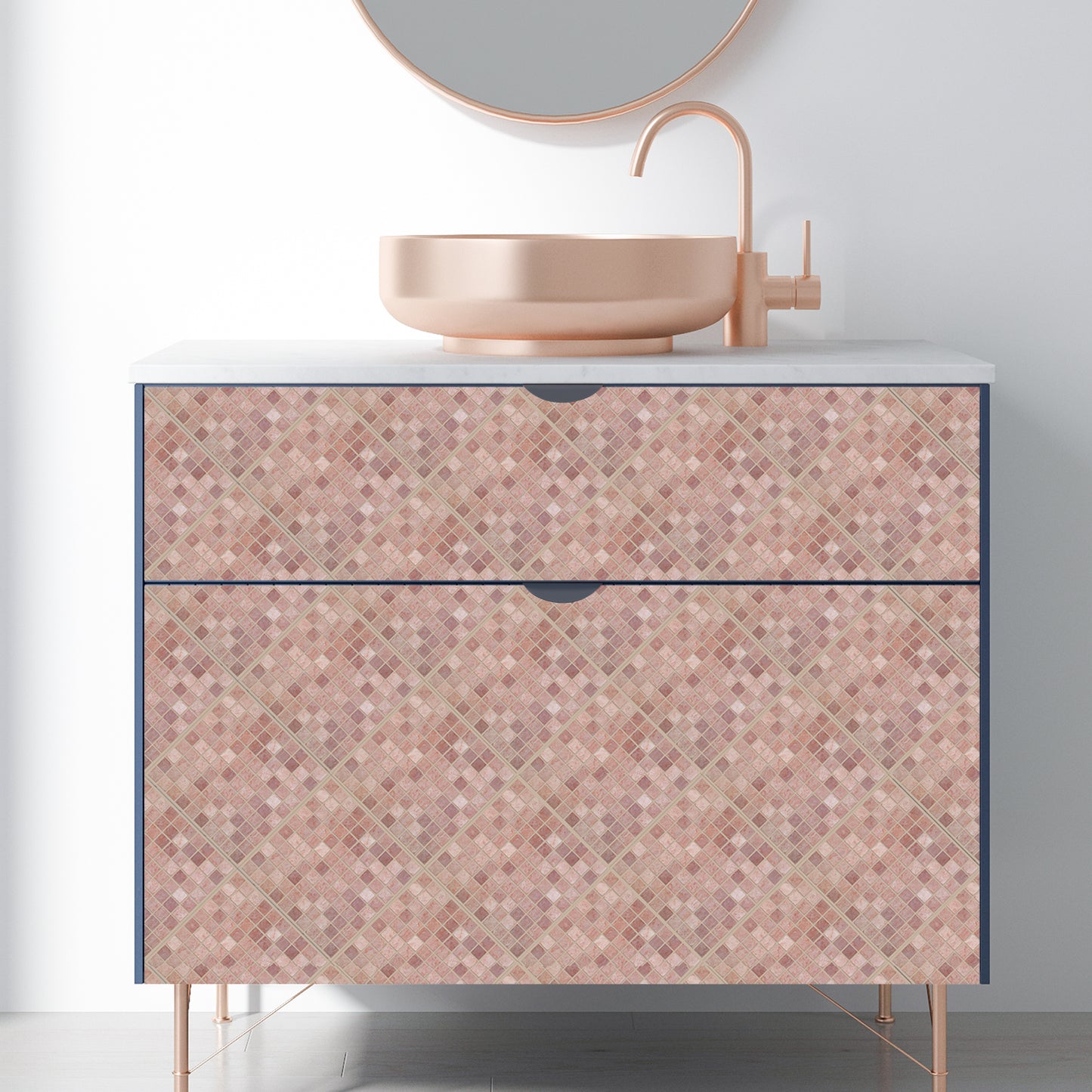 WT1590 - Vintage Pink Marble Mosaic Wall Tile Sticker Set - 15 x 15 cm (6 x 6 in) - 24 pcs