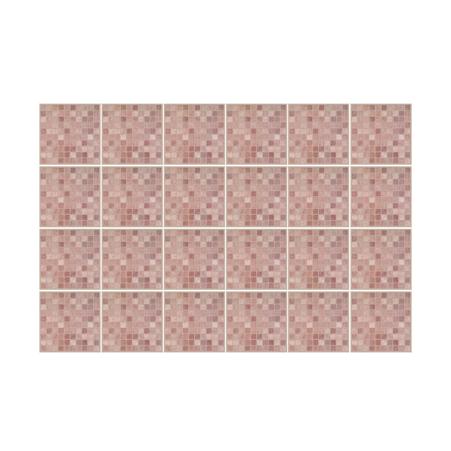 WT1590 - Vintage Pink Marble Mosaic Wall Tile Sticker Set - 15 x 15 cm (6 x 6 in) - 24 pcs