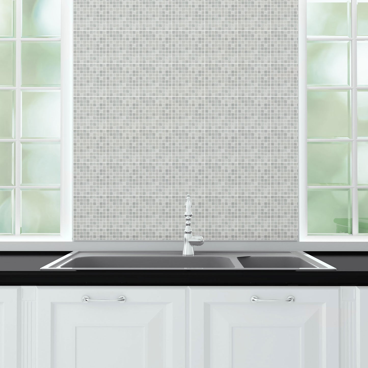 WT1591 - Natural Grey Limestone Mosaic Wall Tile Sticker Set - 15 x 15 cm (6 x 6 in) - 24 pcs