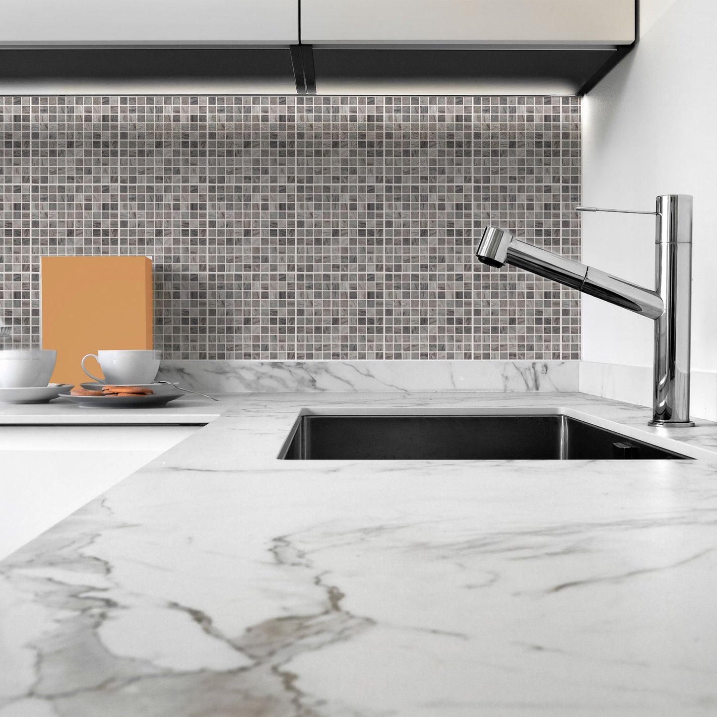 WT1593 - Picasso Grey Marble Mosaic Wall Tile Sticker Set - 15 x 15 cm (6 x 6 in) - 24 pcs