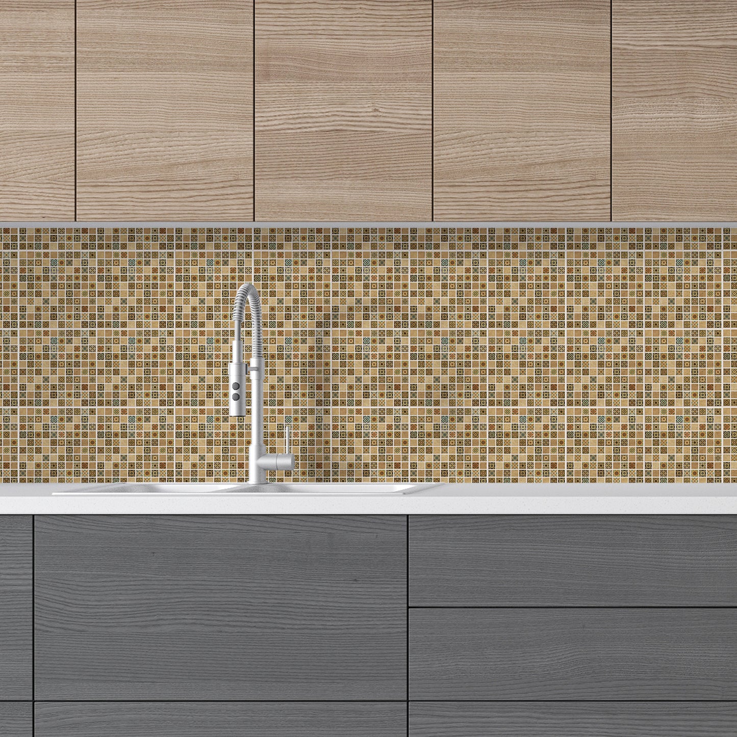 WT1594 - Antique Brown Azulejo Mosaic Wall Tile Sticker Set - 15 x 15 cm (6 x 6 in) - 24 pcs