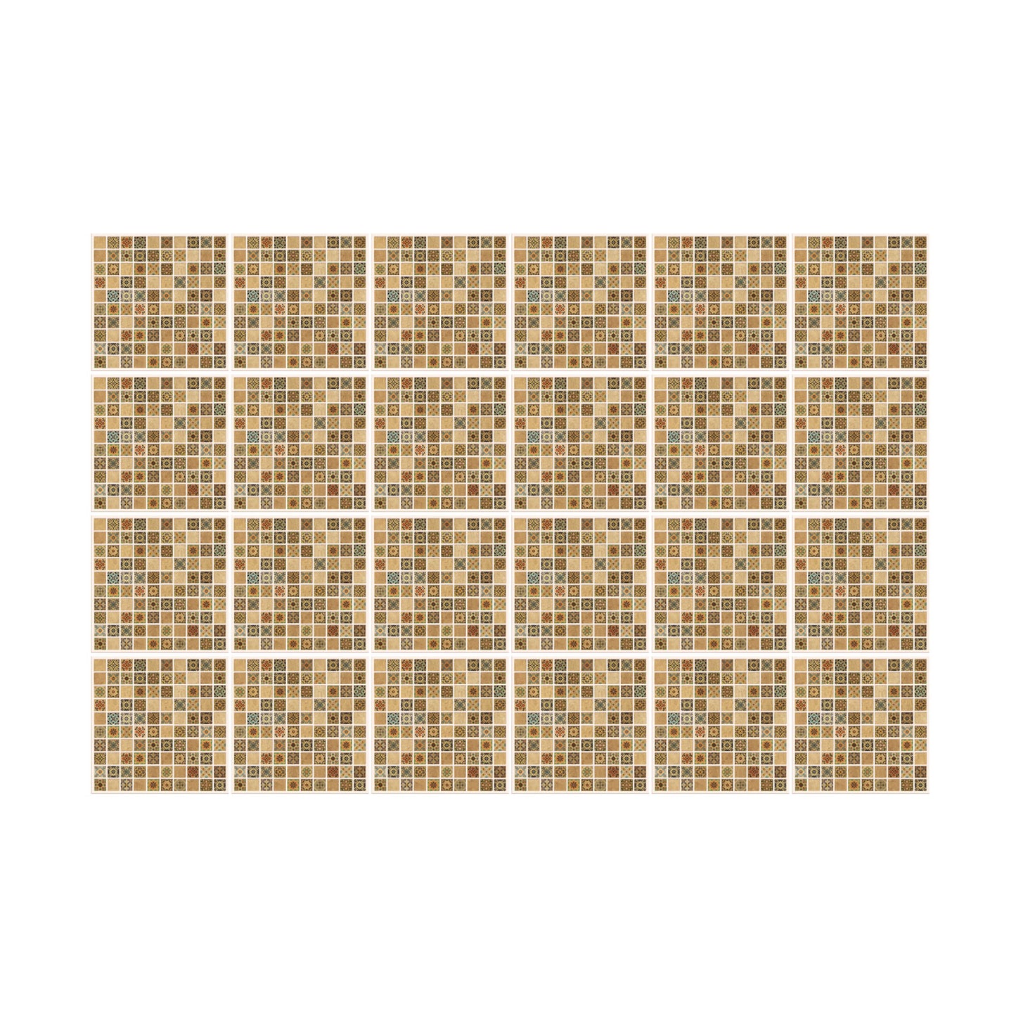 WT1594 - Antique Brown Azulejo Mosaic Wall Tile Sticker Set - 15 x 15 cm (6 x 6 in) - 24 pcs